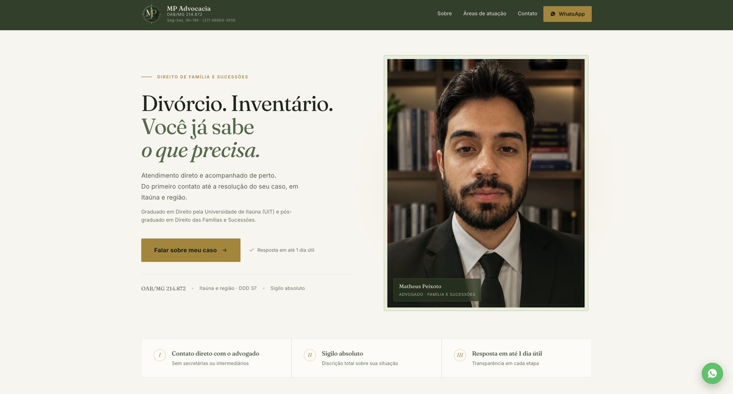 Site MP Advocacia: página inicial