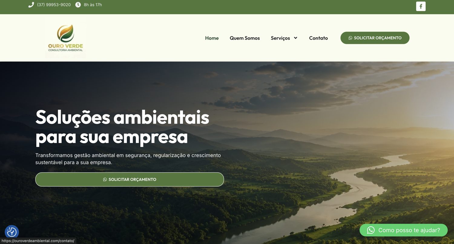Site Ouro Verde Ambiental: página inicial
